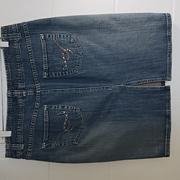 Vintage Y2K Stretch Denim Button Front Back Slit Skirt with a Touch of Bling 7/8 - Picture 10 of 10